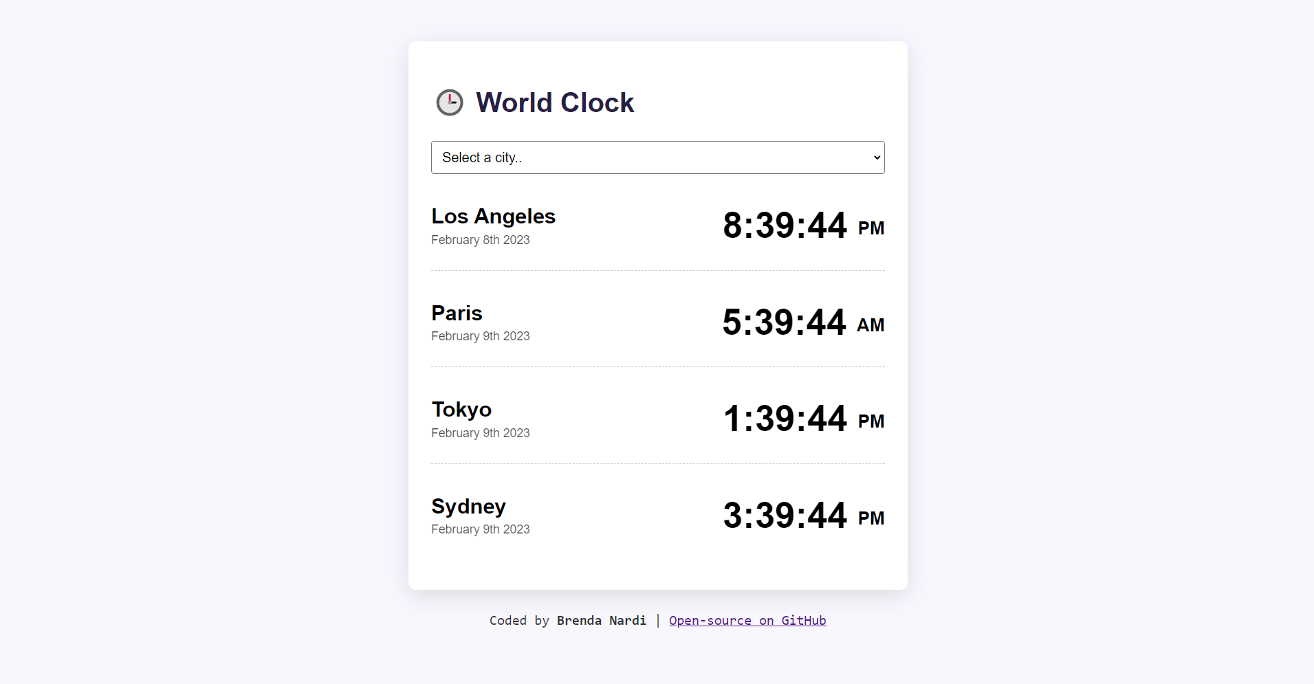World Clock application project